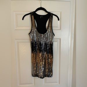 Marciano Guess Gold, Silver, and Black Sequin Dress